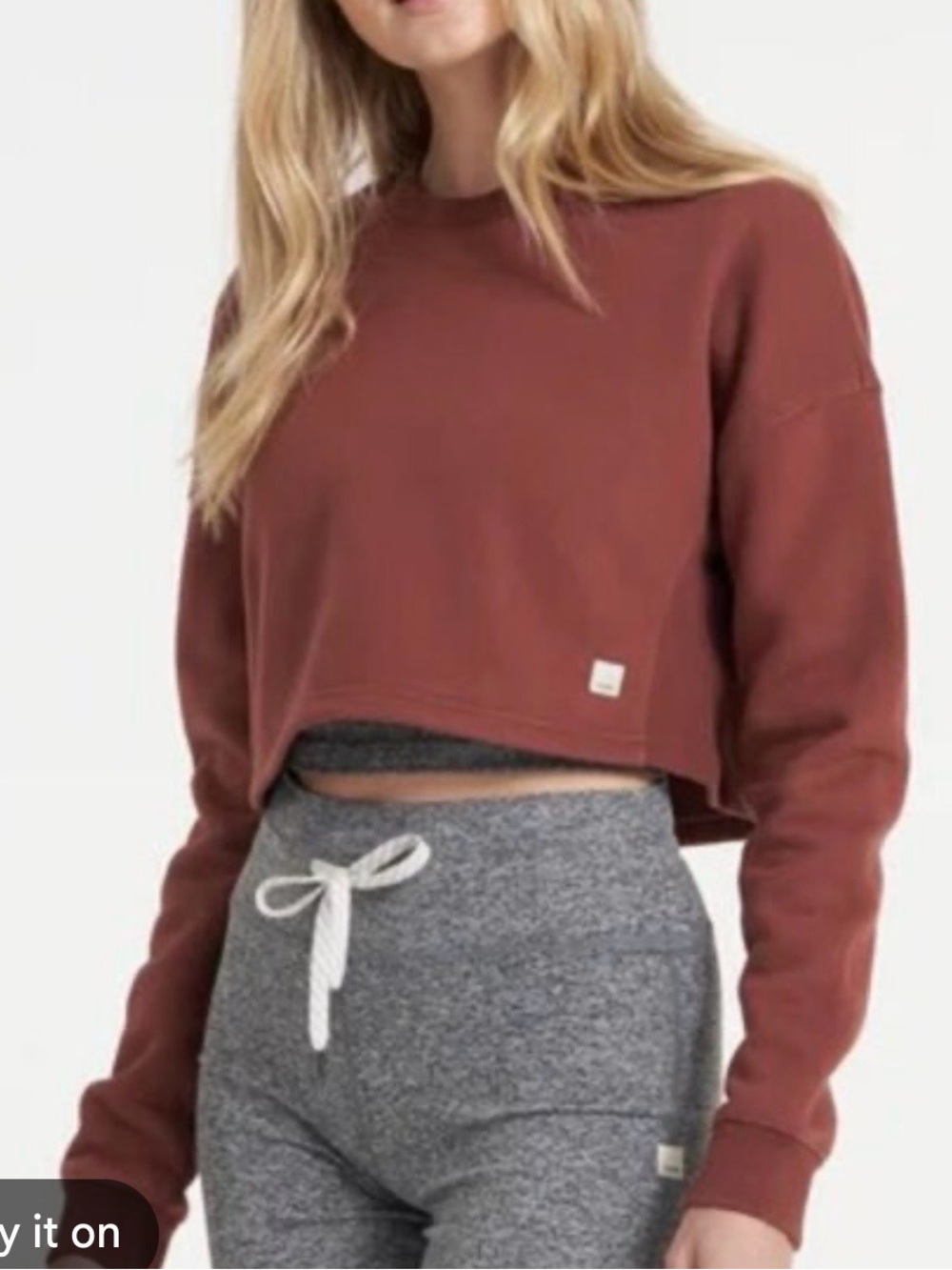 Vuori Cropped Long-Sleeve Sweatshirt - Rust